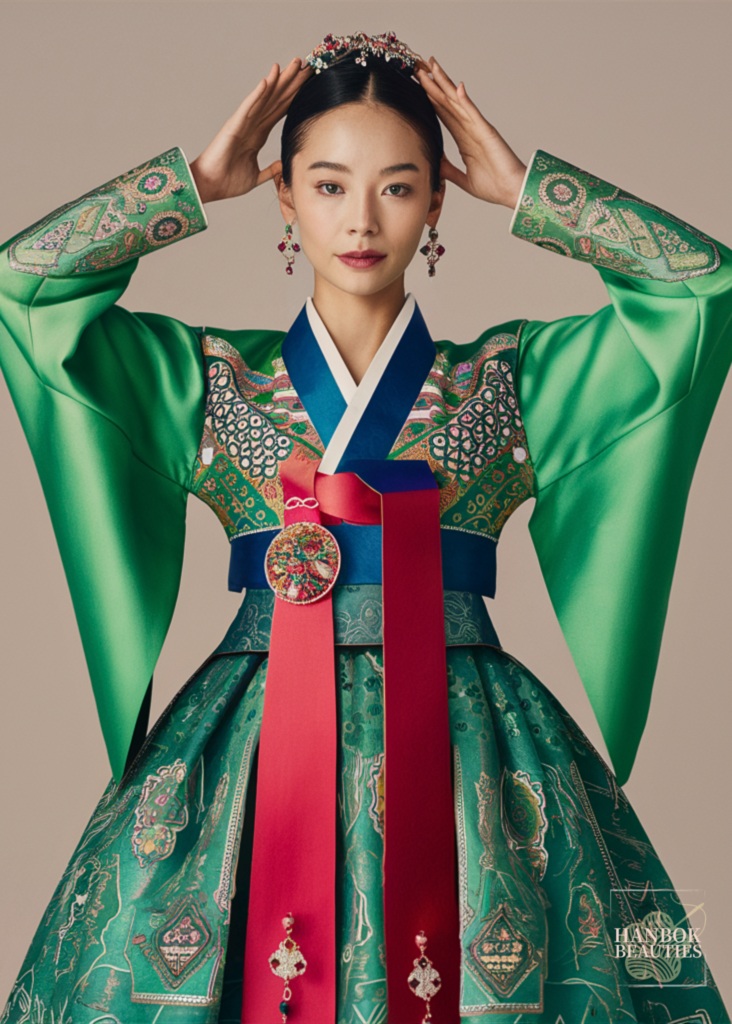 modern-korean-hanbok-design-vibrant-green-dress-intricate-patterns-geometric-shapes