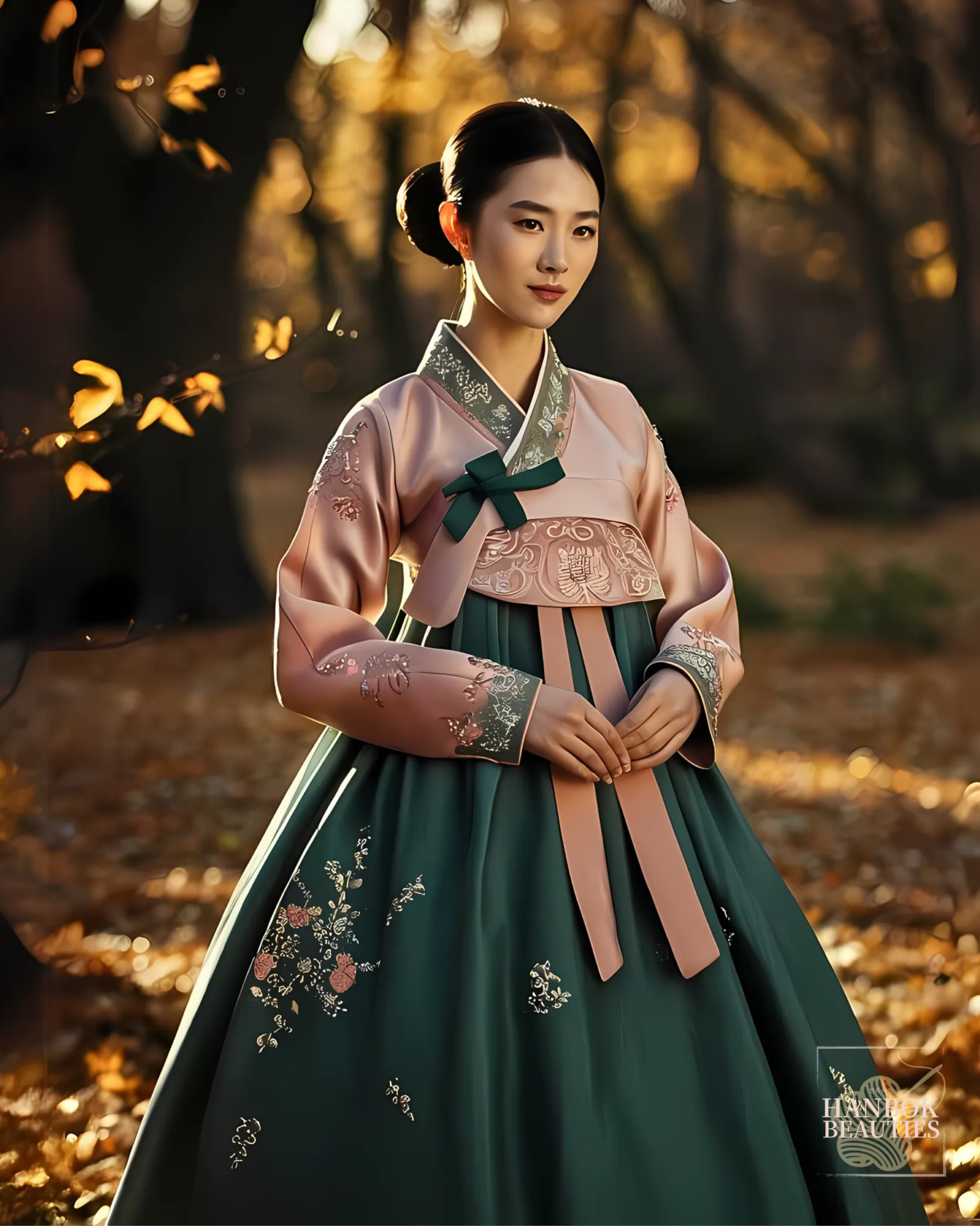 modern-hanbok-design-dusty-rose-forest-green-embroidered-autumn-fashion-traditional-korean-dress-enchanting-style-hanbok-design