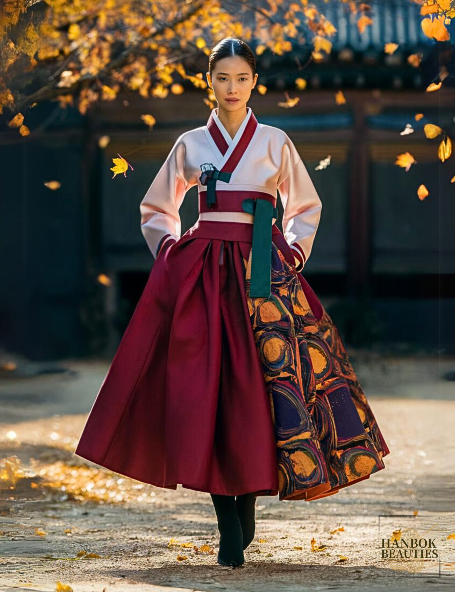 traditional-hanbok-design-burgundy-cream-abstract-pattern-autumn-fashion-korean-dress-fall-foliage-hanbok-design