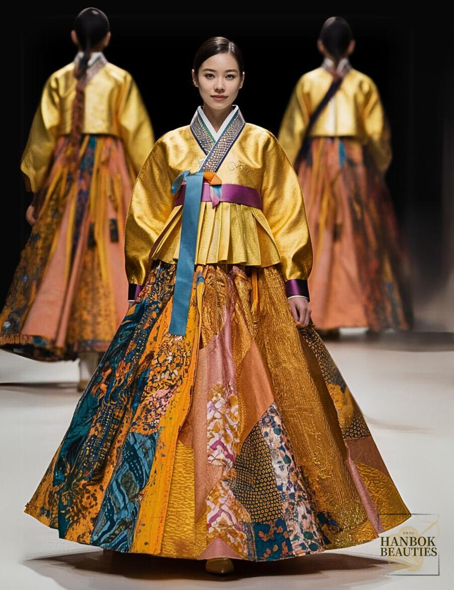 minimalist-modern-hanbok-design-golden-yellow-mixed-fabric-autumn-fashion-korean-dress-slim-silhouette-hanbok-design