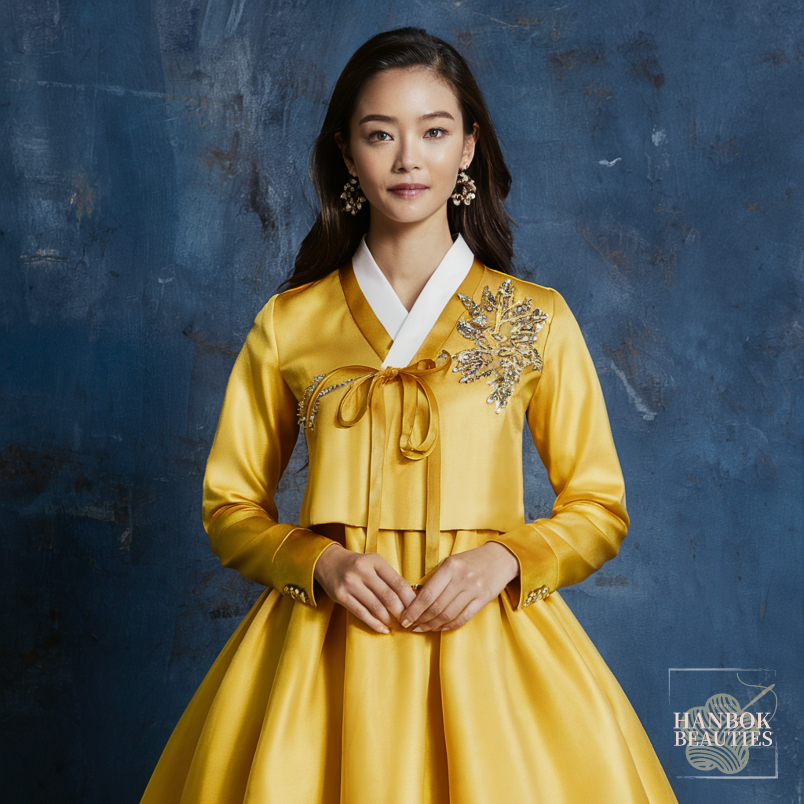 luxury-hanbok-design-golden-yellow-silk-crystal-embellished-modern-korean-dress-white-collar