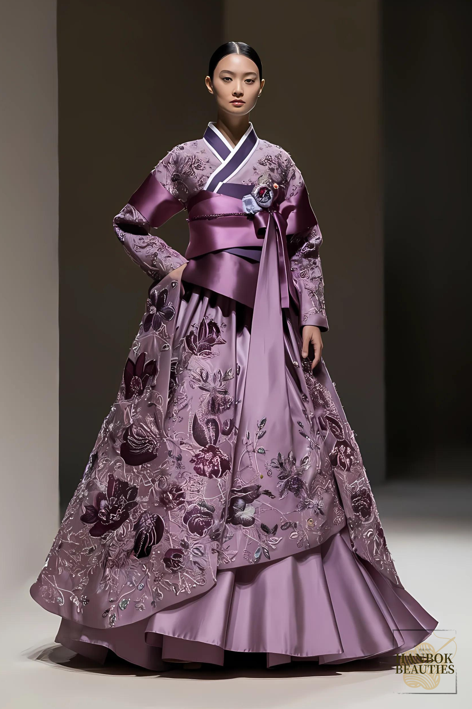 fall-seasonal-hanbok-couture-rich-purple-plum-tones-floral-embroidery-flowing-skirt-fitted-top-minimalist-background