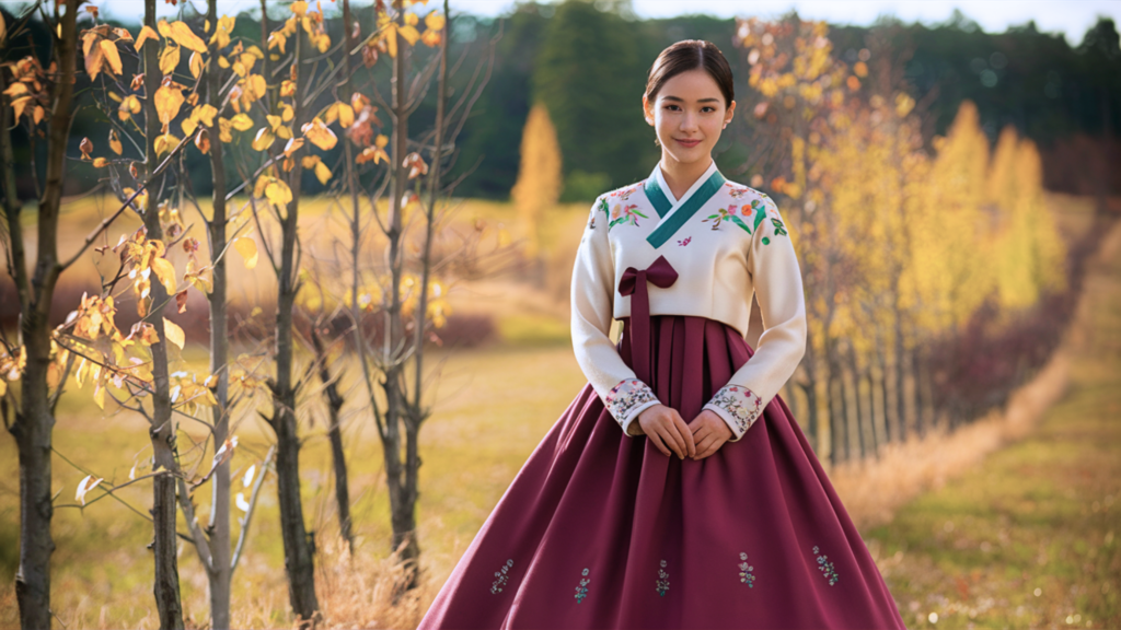 nature-motifs-for-fall-seasonal-hanbok-design-with-floral-patterns-burgundy-skirt-cream-jacket-autumn-leaves