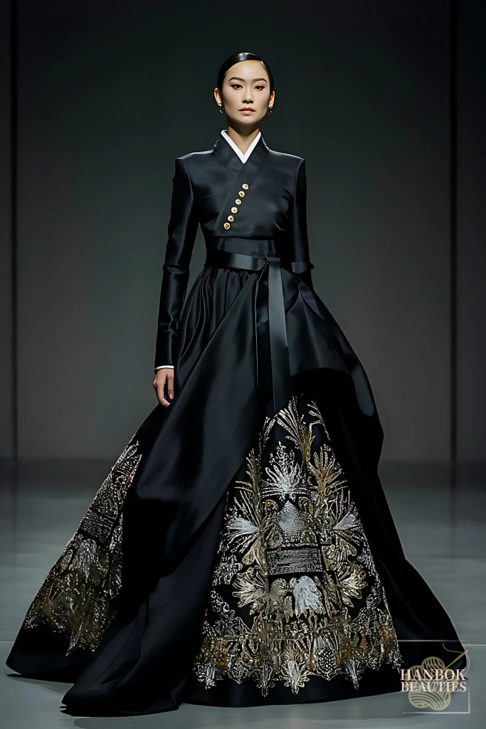 modern-hanbok-black-silk-gold-embroidery-womens-traditional-korean-dress-luxury-winter-design-contemporary-fashion