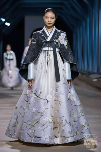 winter-hanbok-womens-evening-hanbok-camellia-sparkle-black-white-traditional-modern-luxury-design